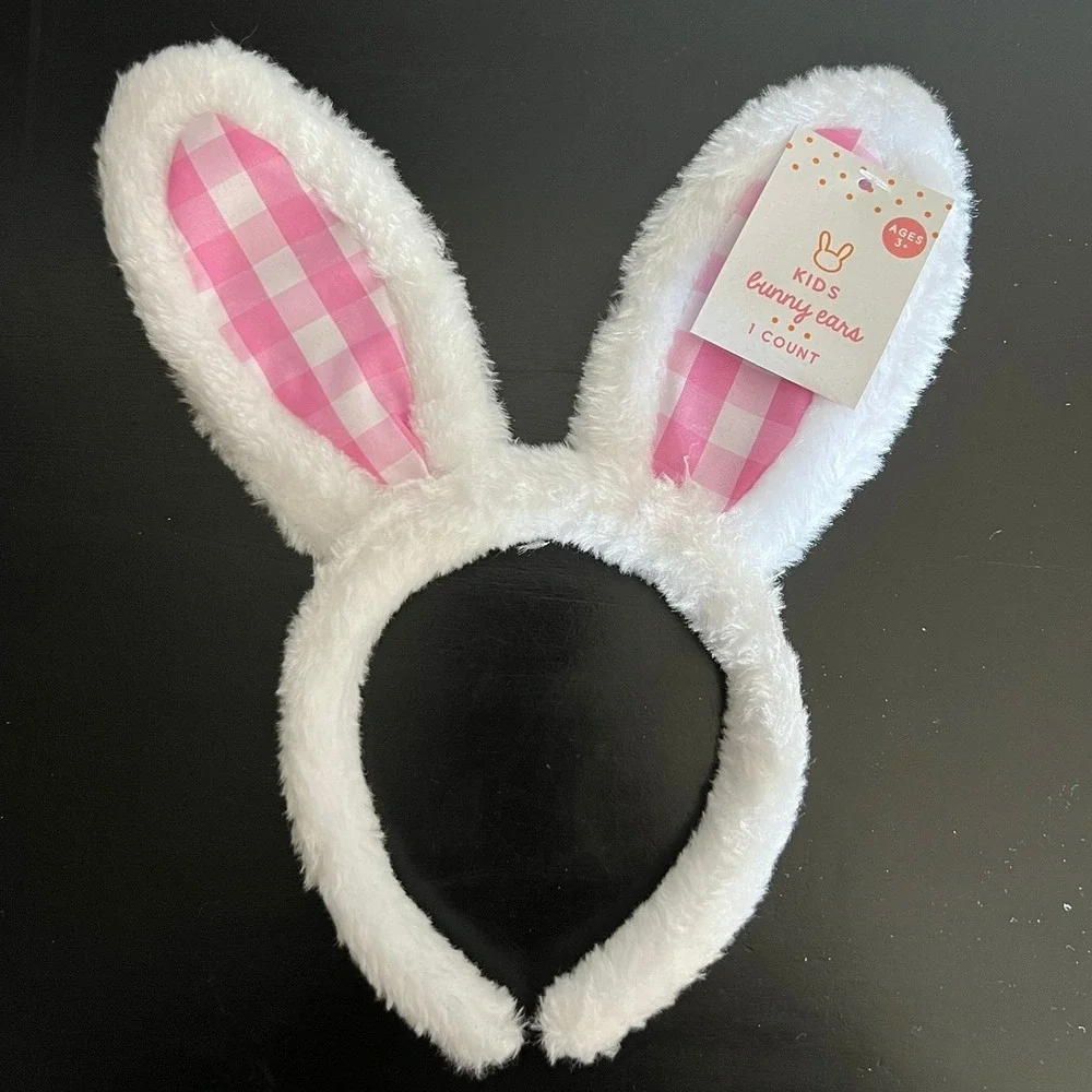 Bullseye's Playground Bunny Ears Kids O/S Pink / White Brand New Gingham Easter